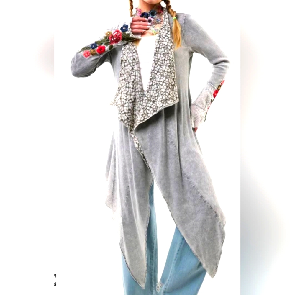 Arata Gray Waterfall Cardigan with Gorgeous Details